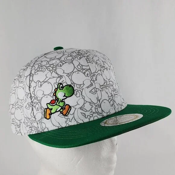 Nintendo Super Mario Yoshi Snapback Adjustable Hat Cap Green White OS Fits Most - Picture 9 of 16